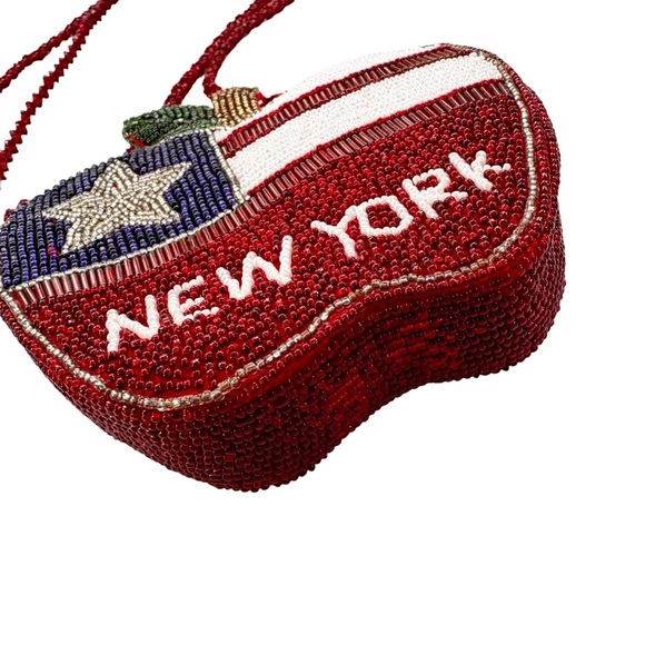 Beaded New York Apple Flag Small Shoulder Bag Red - Picture 4 of 9
